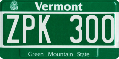 VT license plate ZPK300