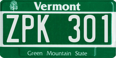VT license plate ZPK301