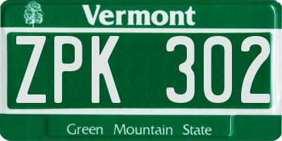 VT license plate ZPK302