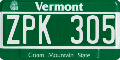 VT license plate ZPK305