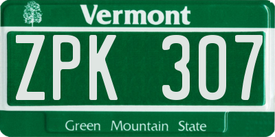 VT license plate ZPK307