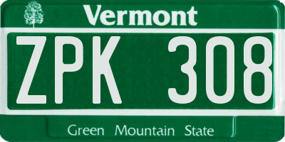 VT license plate ZPK308
