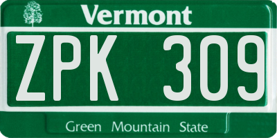 VT license plate ZPK309