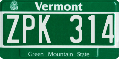 VT license plate ZPK314