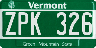 VT license plate ZPK326