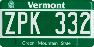 VT license plate ZPK332