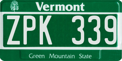 VT license plate ZPK339