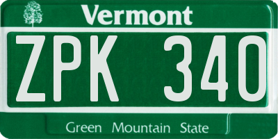 VT license plate ZPK340