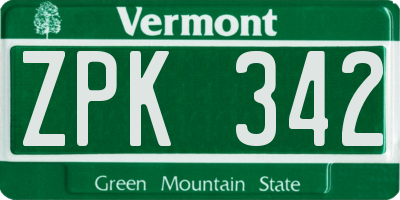 VT license plate ZPK342