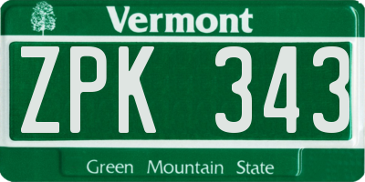 VT license plate ZPK343