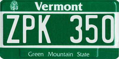 VT license plate ZPK350