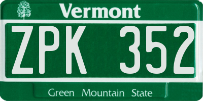 VT license plate ZPK352