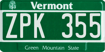 VT license plate ZPK355