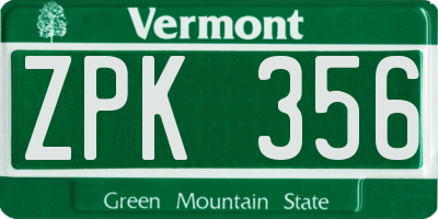 VT license plate ZPK356