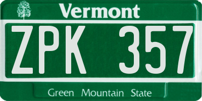 VT license plate ZPK357