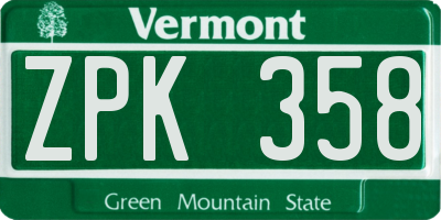 VT license plate ZPK358