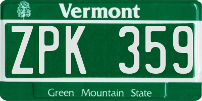 VT license plate ZPK359