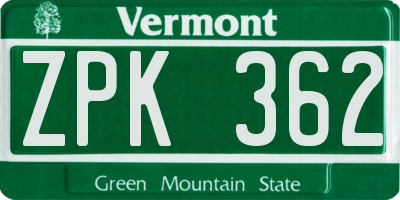 VT license plate ZPK362