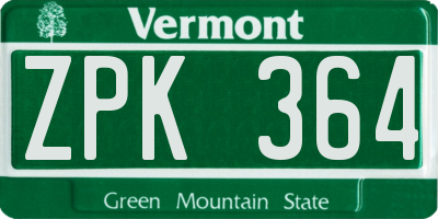 VT license plate ZPK364