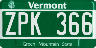 VT license plate ZPK366