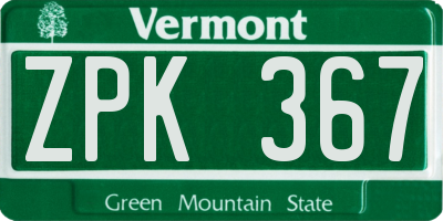 VT license plate ZPK367