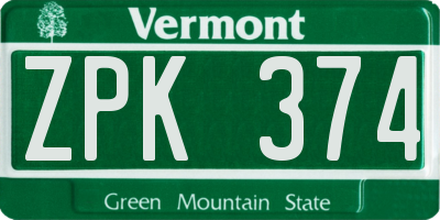 VT license plate ZPK374