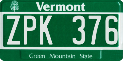 VT license plate ZPK376