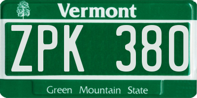 VT license plate ZPK380
