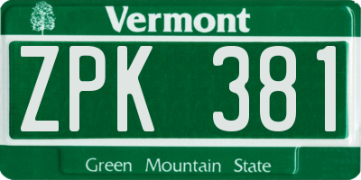 VT license plate ZPK381
