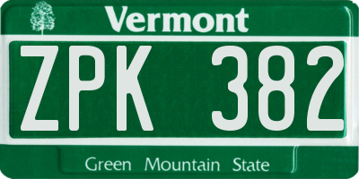 VT license plate ZPK382