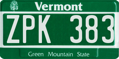 VT license plate ZPK383