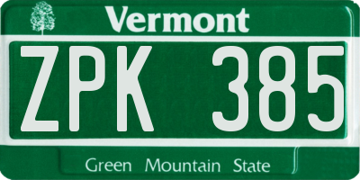 VT license plate ZPK385