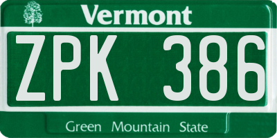 VT license plate ZPK386