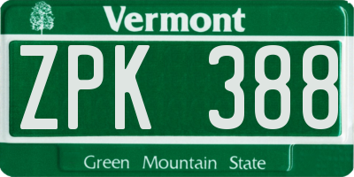 VT license plate ZPK388
