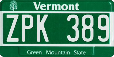VT license plate ZPK389