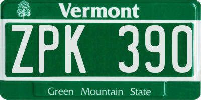 VT license plate ZPK390