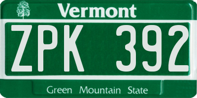 VT license plate ZPK392
