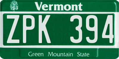 VT license plate ZPK394