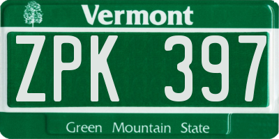 VT license plate ZPK397