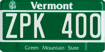 VT license plate ZPK400
