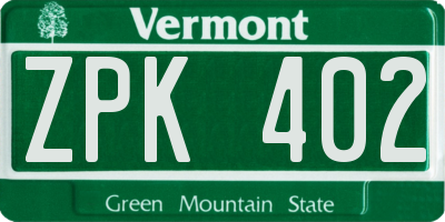 VT license plate ZPK402