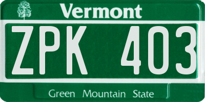 VT license plate ZPK403