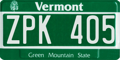 VT license plate ZPK405