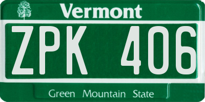 VT license plate ZPK406