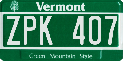 VT license plate ZPK407