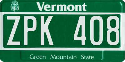 VT license plate ZPK408