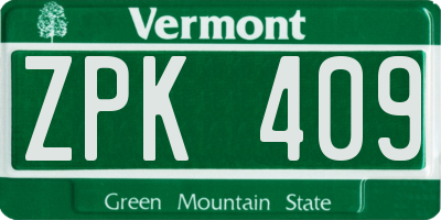 VT license plate ZPK409