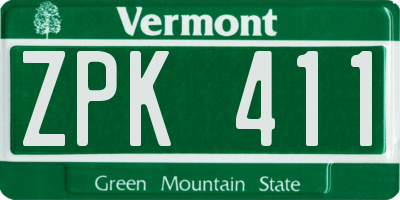 VT license plate ZPK411