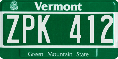 VT license plate ZPK412
