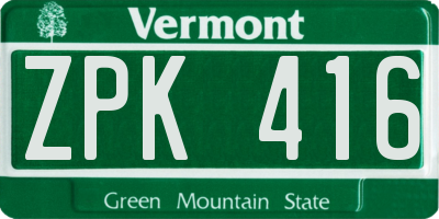VT license plate ZPK416